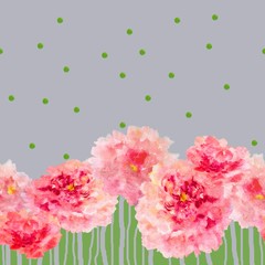 seamless border pink peonies gray background with green dots , green backround with gray line