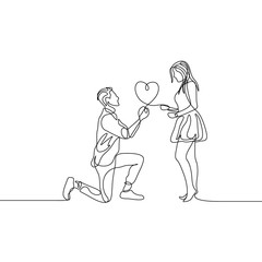Continuous one line man makes a marriage proposal to a woman