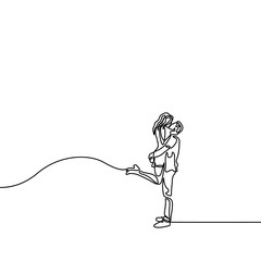 One line woman jumped into the arms of a man and kisses him