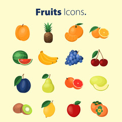Set of fruits icons. Vector illustration. Colored icon.