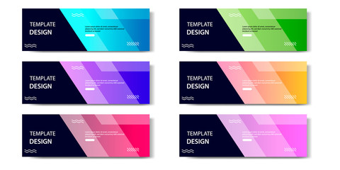 6 Set of Abstract geometric business banner template with vibrant dynamic color gradation in blue, purple, red, orange and green
