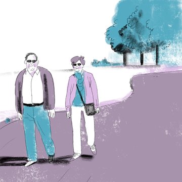 Illustration of senior couple walking in park