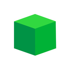 green cube basic simple 3d shapes isolated on white background, geometric cube box icon, 3d shape symbol cube, clip art geometric cube shape for kids learning