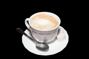 cappuccino cup of coffee on a black background