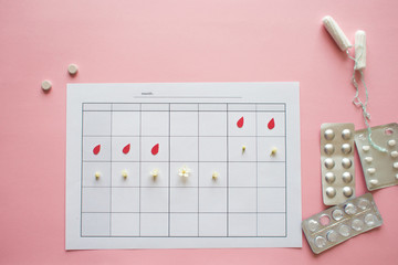 Ovulation cycle, concept. Calendar for a month, marker of ovulation and the menstrual cycle
