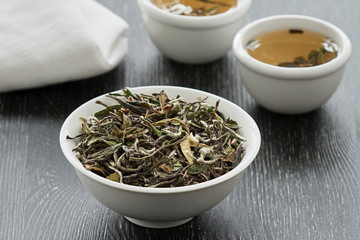 green tea leaves in a bowl
