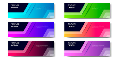 6 Set of Abstract geometric business banner template with vibrant dynamic color gradation in blue, purple, red, orange and green