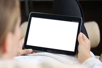 woman is surfing with tablet 