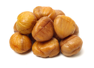 chinese food, peeled roasted chestnut on white background