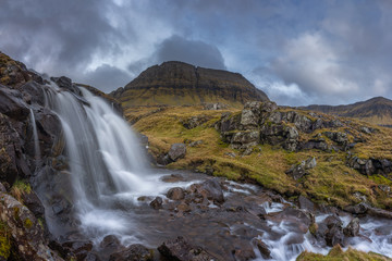 Wild Faroe Islands Landscape with Waterfall - 268140360