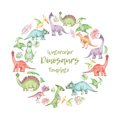 Watercolor dinosaurs template
