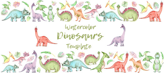 Watercolor dinosaurs banner