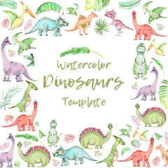 Watercolor dinosaurs banner