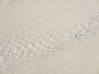 water ripples through sands on a beach, looks like snake scales