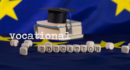 Words  VOCATIONAL EDUCATION composed of wooden letters.