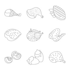 Isolated object of food and grilled logo. Set of food and bird  stock vector illustration.
