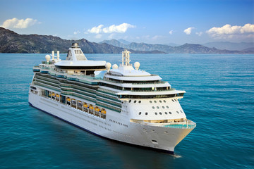 Fototapeta na wymiar Luxury Cruise Ship Sailing from Port