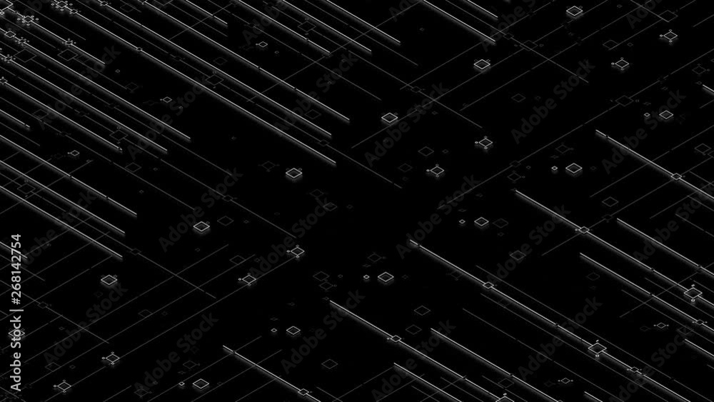 Poster 3d render digital abstract background with technology lines and square elements above dark reflectiv