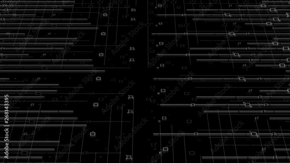 Poster 3d render digital abstract background with technology lines and square elements above dark reflectiv
