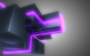 Obraz premium 3D abstract cubes background with neon lights . 3d illustration3