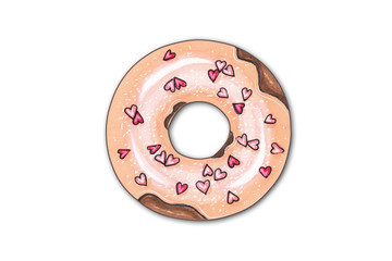 Fototapeta premium Hand drawn illustration - tasty donuts. Sketch on white isolated background. Sweet desserts. Perfect for leaflets, cards, posters, prints, menu, booklets