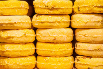 Shop cosmetic handmade solid shampoo different colors. The concept of Spa and care