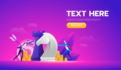 Businessmen moving chess pieces on chess board. Man in suits with chess. Concept of business or politics