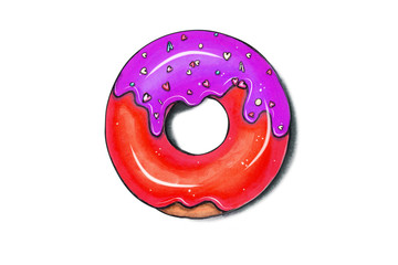 Fototapeta premium Hand drawn illustration - tasty donuts. Sketch on white isolated background. Sweet desserts. Perfect for leaflets, cards, posters, prints, menu, booklets