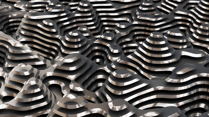 Black metal background with lines. 3d illustration, 3d rendering.