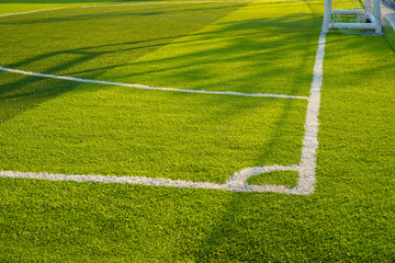 Football field grass with chalk line, sport background