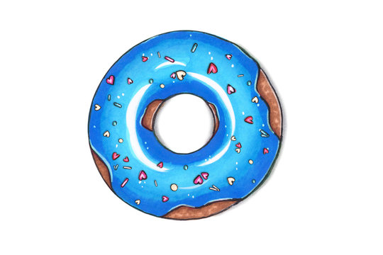 Hand drawn illustration - tasty donuts. Sketch on white isolated background. Sweet desserts. Perfect for leaflets, cards, posters, prints, menu, booklets