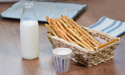 Grissini Breadsticks. Fresh bread sticks in a basket
