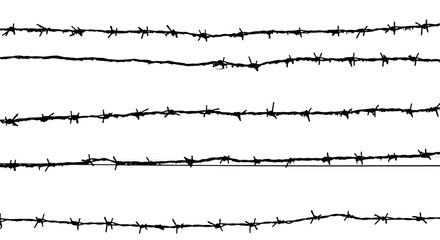 Barbed wire background： Vector fence illustration isolated on white - obrazy, fototapety, plakaty