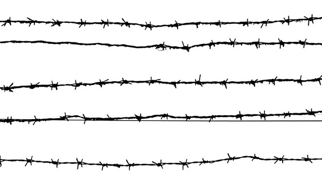 Barbed wire background： Vector fence illustration isolated on white