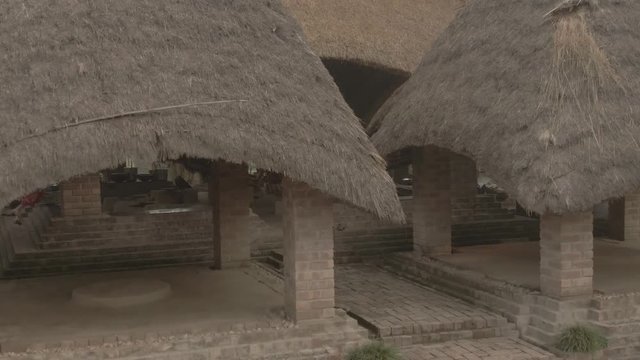 Traditional India eco-building school. Mayapur, India. 4k aerial ungraded