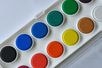 Watercolor paintbox. Color paints 