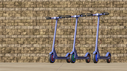 Electric scooter on the street (3d rendering)
