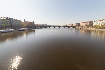 Charles Bridge in a daylight. View from a boat