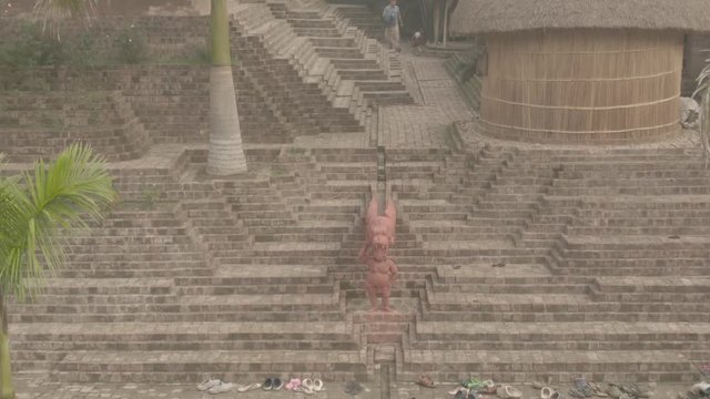 Traditional India eco-building school. Mayapur, India. 4k aerial ungraded