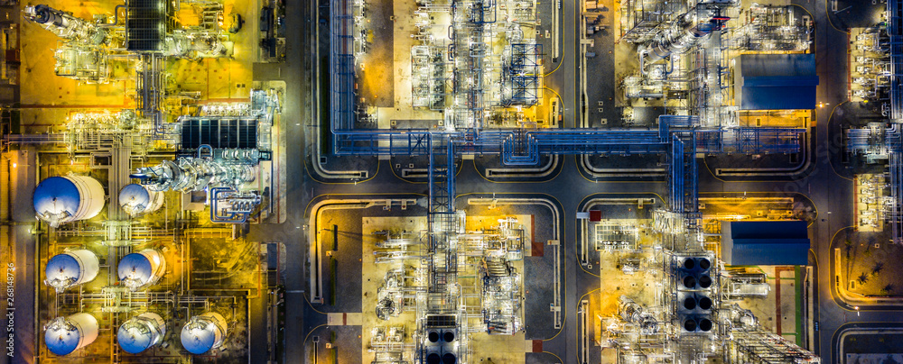 Wall mural top view of oil refinery