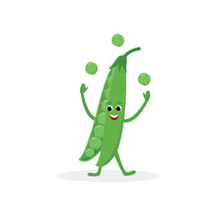 Pea pod cartoon character isolated on white background. Healthy food funny mascot vector illustration in flat design.