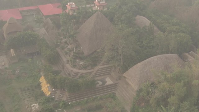 Traditional India eco-building school. Mayapur, India. 4k aerial ungraded
