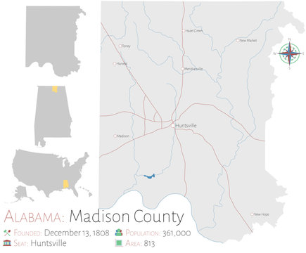 Large And Detailed Map Of Madison County In Alabama, USA