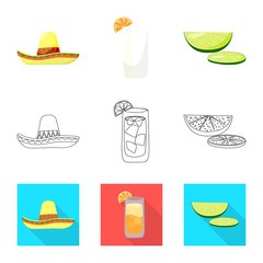 Vector illustration of cafe and Latin symbol. Collection of cafe and national stock symbol for web.