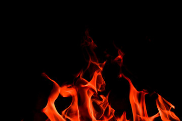 Blazing red flames on a black background