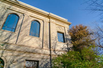 Beautiful building exterior against clear blue sky on a sunny day