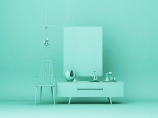 Furniture mock up on a green background. -3d render.