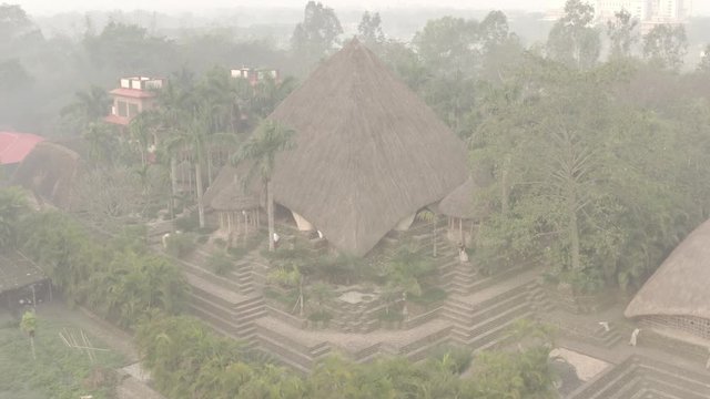 Traditional India eco-building school. Mayapur, India. 4k aerial ungraded