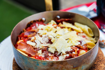 tasty pasta Italian tomato sauce pasta on the table