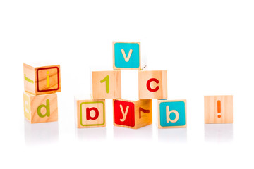 Toy cubes. Baby collection. ABC letters made from baby toys